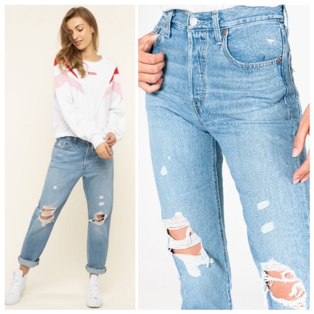 NEW Levi's 501 Distressed Straight Leg Crop Jeans - Picture 2 of 8